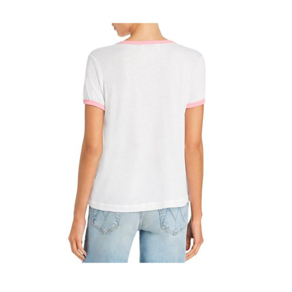 Wildfox NWT Thinking About The Gym Contrast Trim Boxy T-Shirt White Pink Red XS - Picture 5 of 8